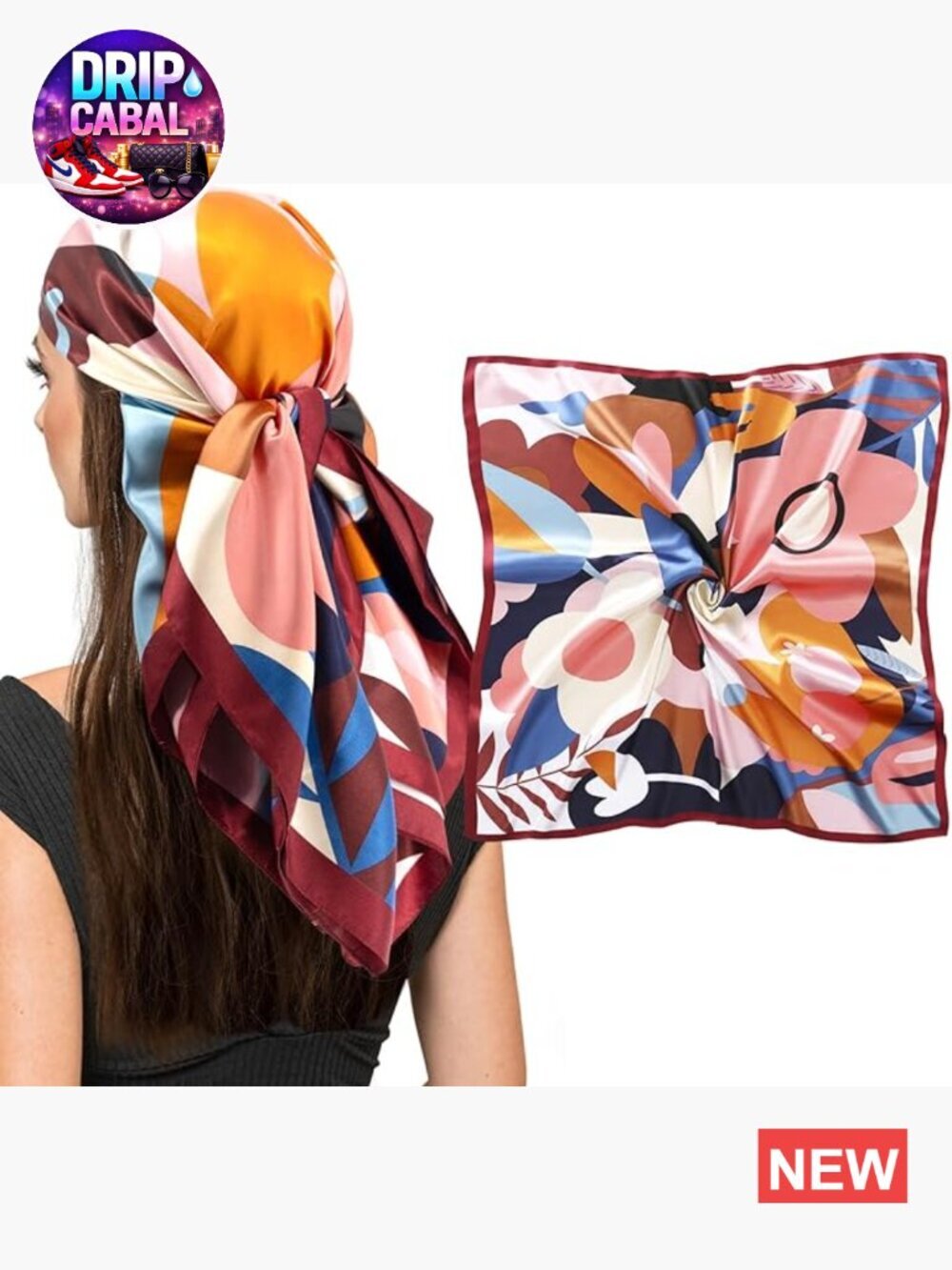 35" Square Silk Like Head Scarf - Fashion Silk Feeling Scarf for Hair Wrapping